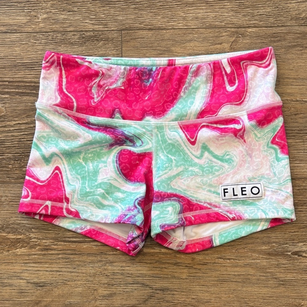 Fleo Vivid Pink and Mint Swirl Shorts Cotton Candy CrossFit Women's Size Small